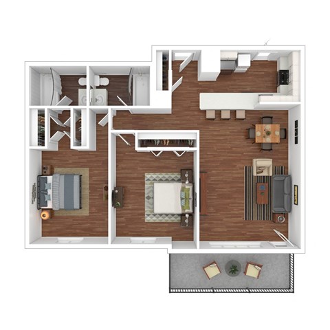 Floor plan for 2 beds, 2 baths, 936 sqft